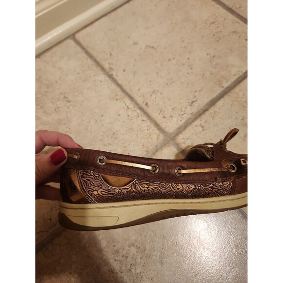 Sperry Women's Top Sider Angelfish Boat Shoes Brown Leather Bronze Accents Sz 10 - Picture 9 of 11